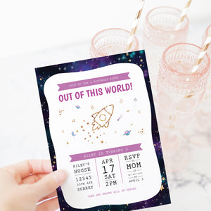 Space Birthday Invitation Printable, Outer Space Party Invitation Template, Space Birthday Party Invitation, Editable DIGITAL DOWNLOAD SG100