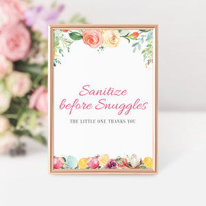 Easter Sanitize Before Snuggles Sign Printable, Printable Easter Welcome Sign, Baby Shower Sip and See Welcome Sign, DIGITAL DOWNLOAD B100