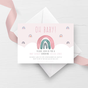 Rainbow Baby Shower Invitation Template, Pastel Rainbow Baby Shower Invitations Printable, Editable DIGITAL DOWNLOAD R100