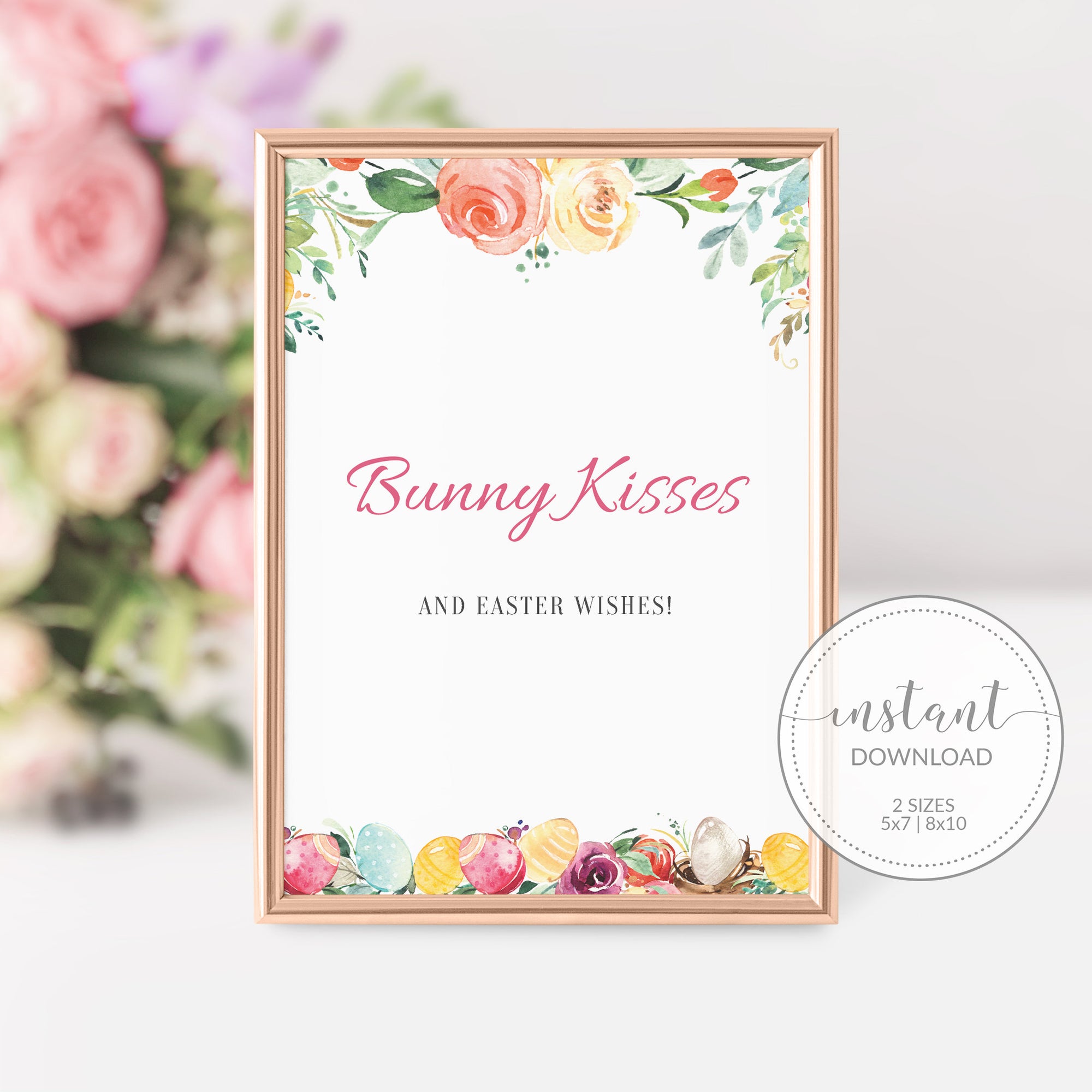 Bunny Kisses and Easter Wishes Easter Sign, Printable Easter Decorations, Easter Party Supplies, Easter Decor, DIGITAL DOWNLOAD B100