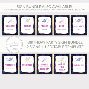 Outer Space Party Welcome Sign Template, Printable Space Party Decorations, Large Space Birthday Party Welcome Sign, DIGITAL DOWNLOAD SG100