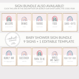Boho Rainbow Baby Shower Welcome Sign Template, Printable Rainbow Baby Shower Decorations, Large Rainbow Welcome Sign, DIGITAL DOWNLOAD R100