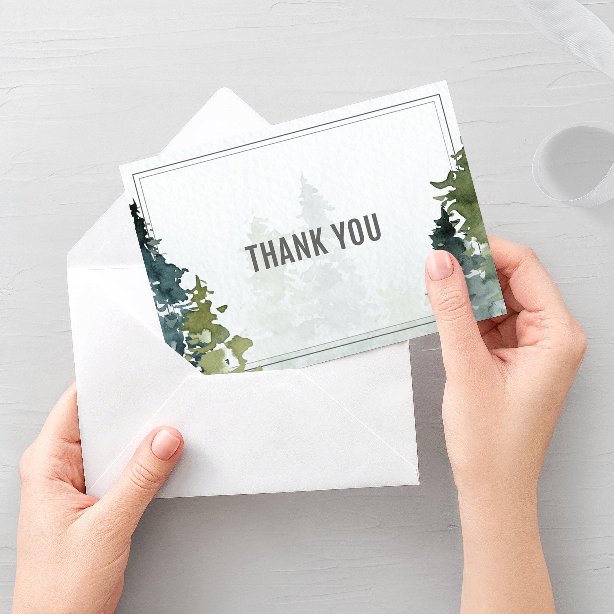 Forest Wedding Thank You Card Printable, Outdoor Wedding Thank You Note, Folded and Flat 5X3.5, Editable Template DIGITAL DOWNLOAD - D100
