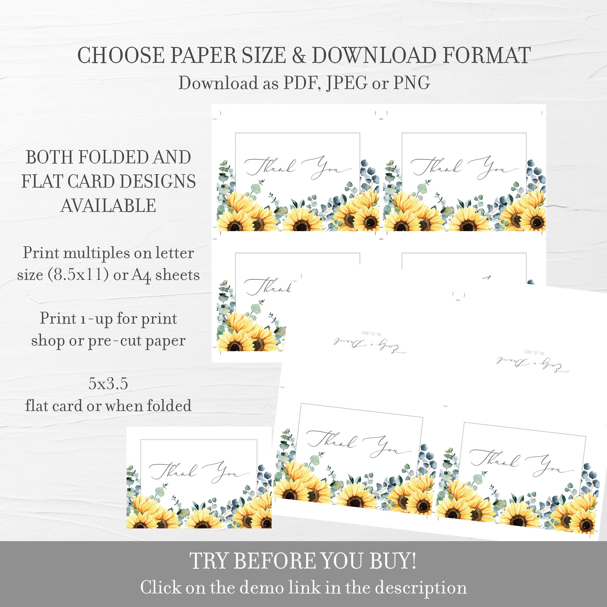 Sunflower Thank You Card Template, Printable Sunflower Thank You Note, - PlumPolkaDot sunflower-thank-you-card-template-printable-sunflower-thank-you-note-plumpolkadot