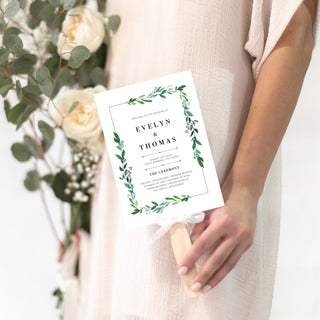 Printable Greenery Wedding Program Fans, DIY Wedding Program Template, Wedding Ceremony Program Fan, Wedding Fan, 5x7 DIGITAL DOWNLOAD G100