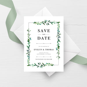 Greenery Save The Date Card Template, Printable Save The Date Greenery, Editable Save The Date Template, DIY Wedding Stationary, 5x7 G100