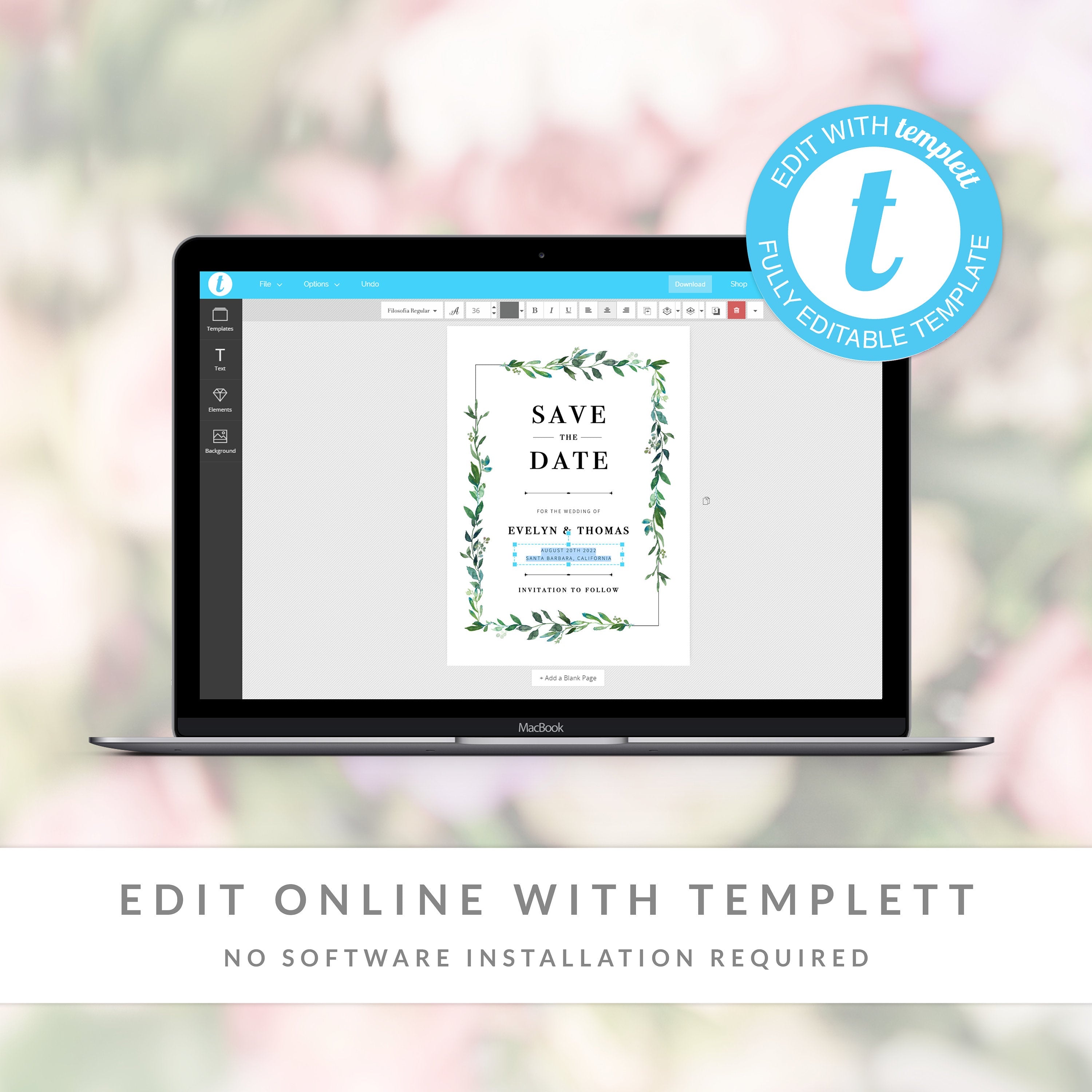 Greenery Save The Date Card Template, Printable Save The Date Greenery, Editable Save The Date Template, DIY Wedding Stationary, 5x7 G100