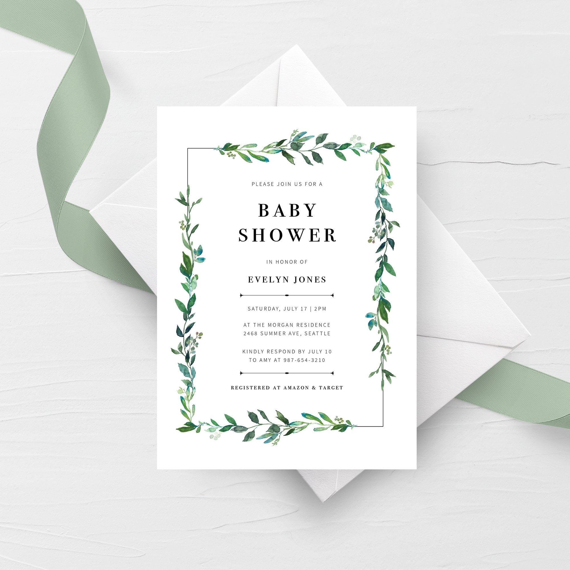 Baby Shower Invitation Eucalyptus Baby Shower Invite Greenery Baby