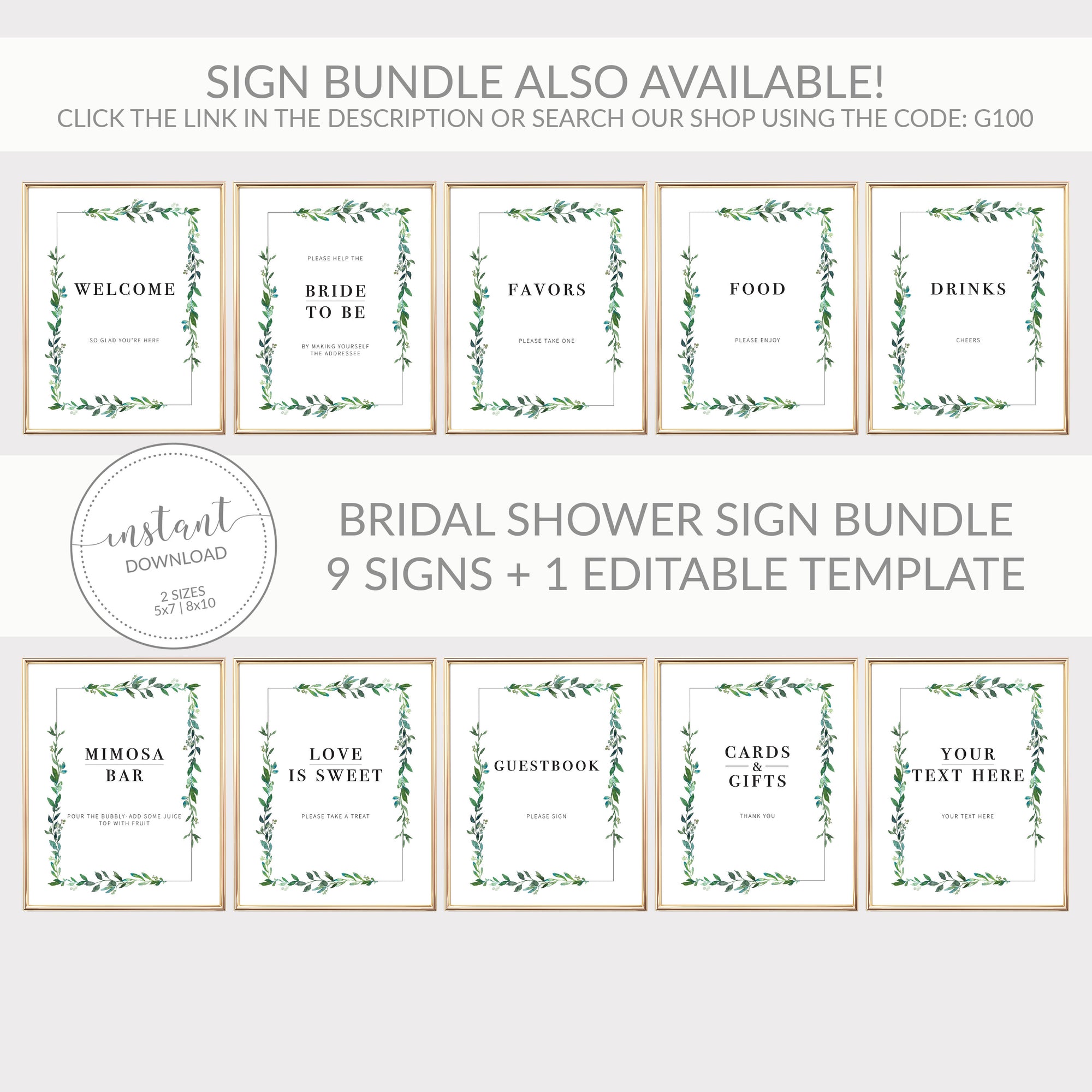 Greenery Bridal Shower Invitation Template, Printable Bridal Shower Invite Greenery, Bridal Shower Invitation Greenery, 5x7 G100