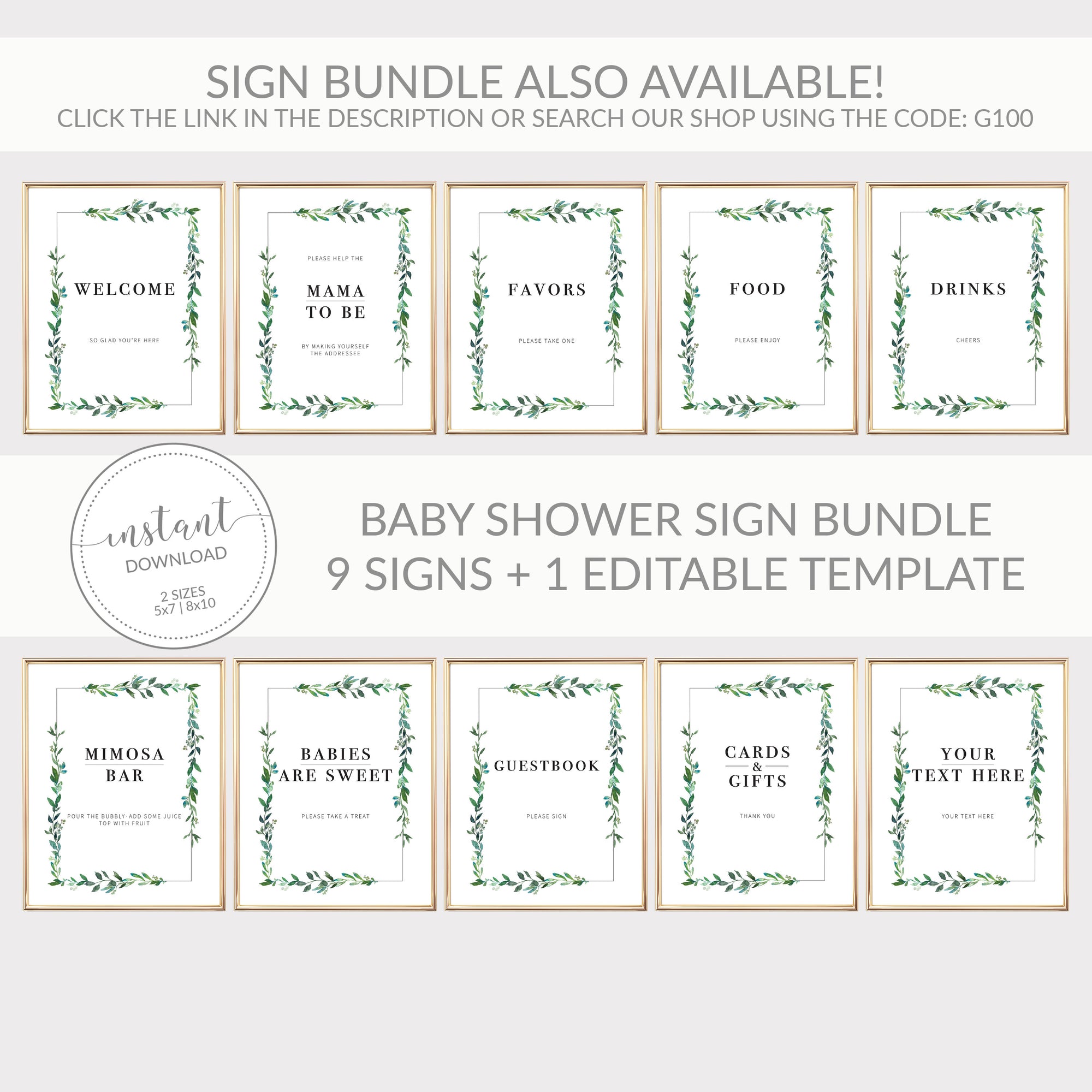 Greenery Baby Shower Favor Tags Girl or Boy, Greenery Favor Tags Printable Template, Round Square Rectangle, Editable DIGITAL DOWNLOAD G100