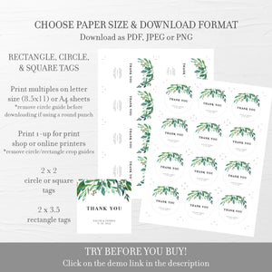 Personalized Greenery Wedding Favor Tags For Candles, Greenery Printable Thank You Tags for Wedding, Editable DIGITAL DOWNLOAD G100