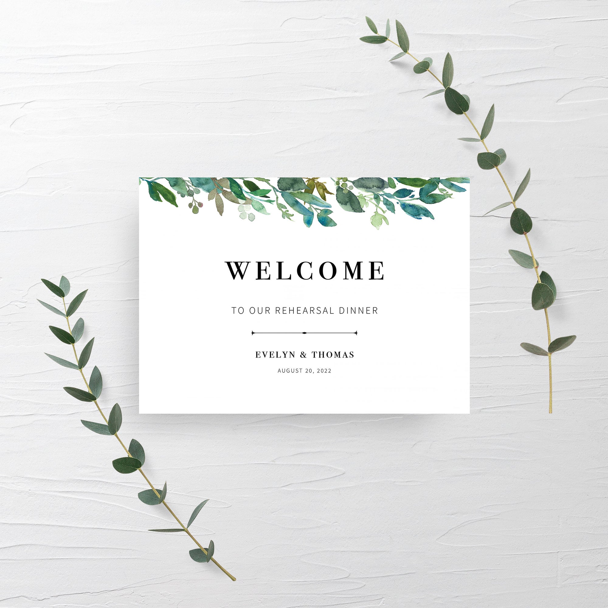 Greenery Wedding Rehearsal Dinner Welcome Sign Template, Large Welcome Sign Printable, Wedding Rehearsal Signs, DIGITAL DOWNLOAD - G100