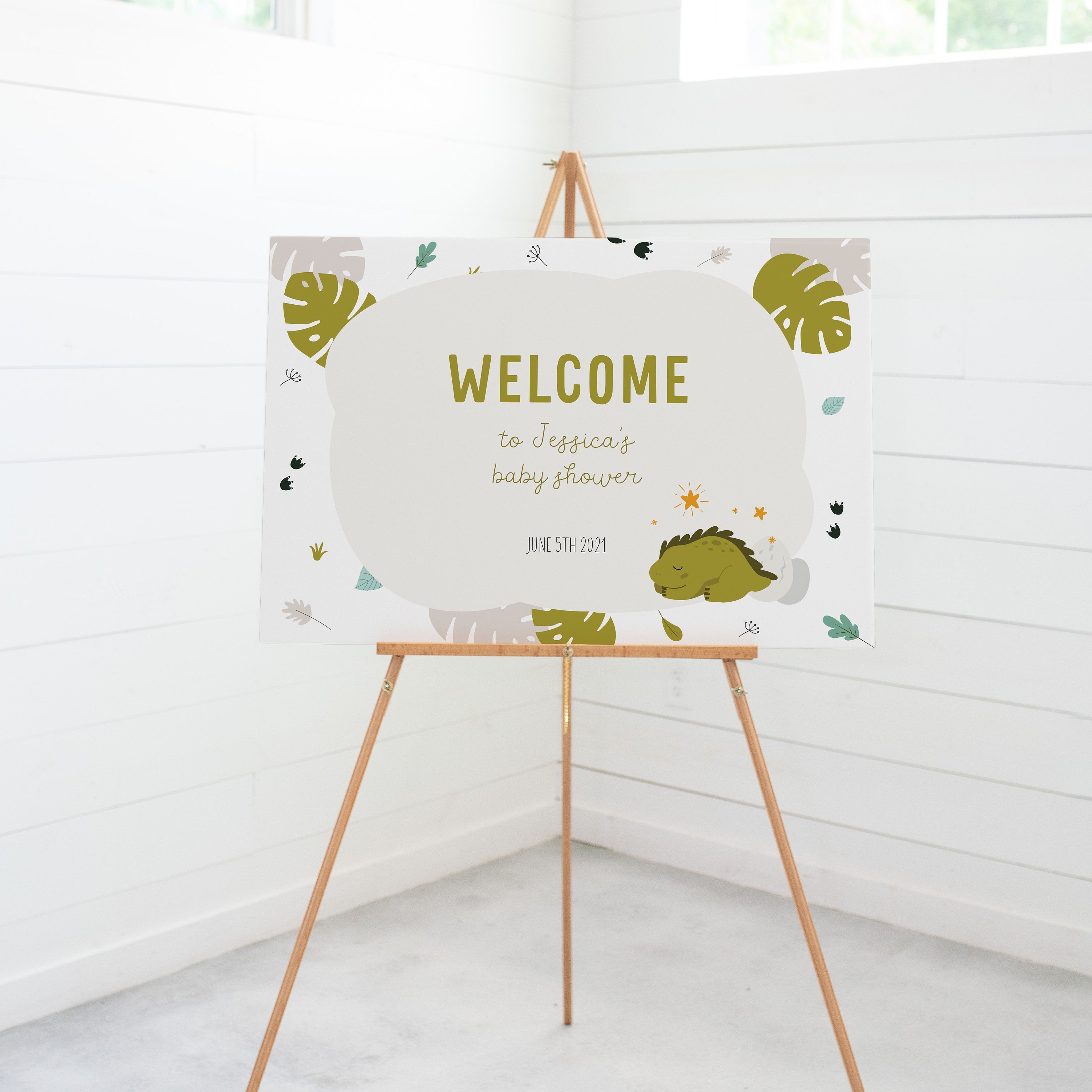 Girl Dinosaur Baby Shower Welcome Sign Template, Printable Dinosaur Baby Shower Decor, Pink Dino Baby Shower Sign, DIGITAL DOWNLOAD - LD100