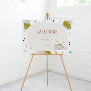 Girl Dinosaur Baby Shower Welcome Sign Template, Printable Dinosaur Baby Shower Decor, Pink Dino Baby Shower Sign, DIGITAL DOWNLOAD - LD100