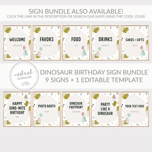 Dinosaur Party Welcome Sign Template, Dinosaur Party Printables Decorations, Dinosaur Birthday Welcome Sign, DIGITAL DOWNLOAD - LD100