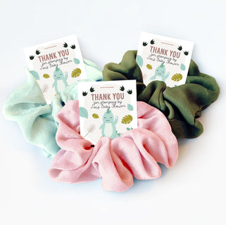 Girl Dinosaur Baby Shower Favors, Hair Scrunchie Favors, Dinosaur Baby Shower Party Favors, Dinosaur Decorations, Dino Baby Shower - LD100