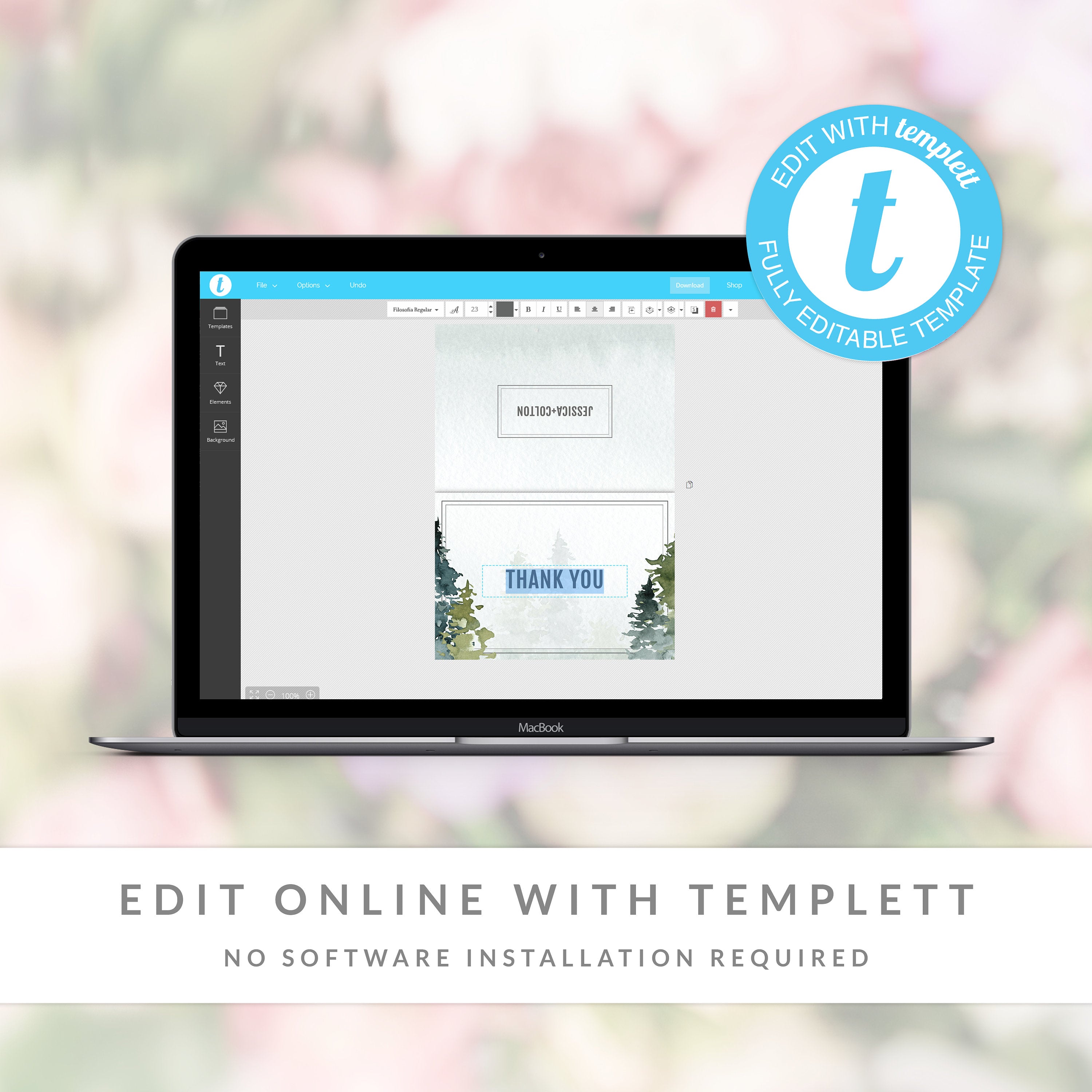 Forest Wedding Thank You Card Printable, Outdoor Wedding Thank You Note, Folded and Flat 5X3.5, Editable Template DIGITAL DOWNLOAD - D100