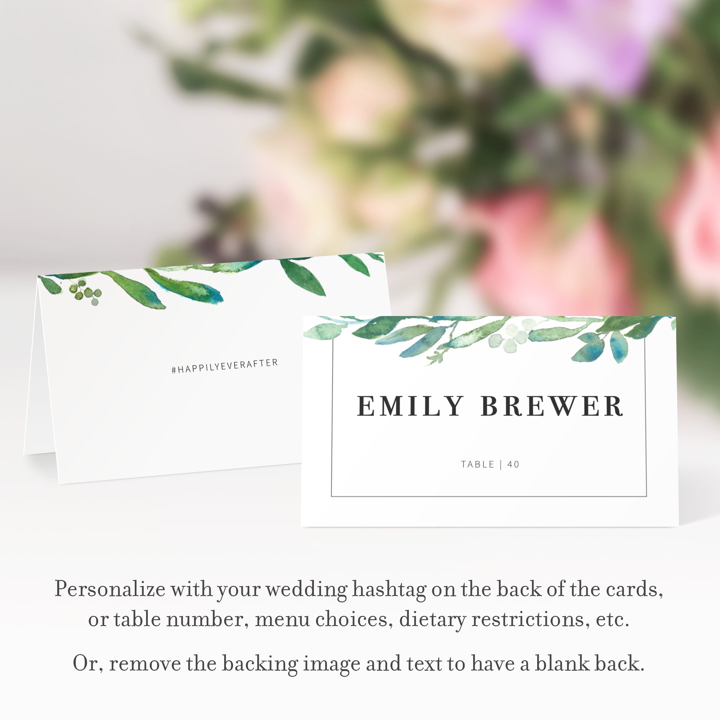 Greenery Wedding Place Card Template, Greenery Wedding Name Cards, Editable Printable Place Cards, DIGITAL DOWNLOAD - G100