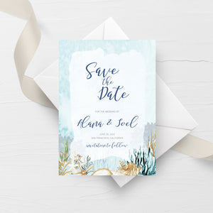 Beach Save The Date Card, Editable Wedding Engagement Announcement, Ocean Themed, Destination Wedding Save The Date Template, 5x7 - MB100
