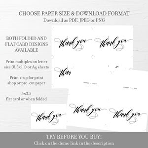 Thank You Card Printable, Wedding Thank You Note Template, Folded and Flat Cards, NoteCard, 5X3.5, Editable DIGITAL DOWNLOAD - SFB100