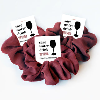 Wine Tasting Bridal Shower Favors, Save Water Drink Wine, Scrunchie Hair Ties, Personalized Wine Bridal Shower Party Favors