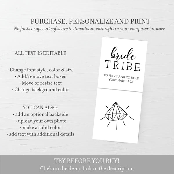 Printable Bride Tribe Tag for Hair Scrunchies Template, Editable INSTA - PlumPolkaDot printable-bride-tribe-tag-for-hair-scrunchies-template-editable-insta-plumpolkadot