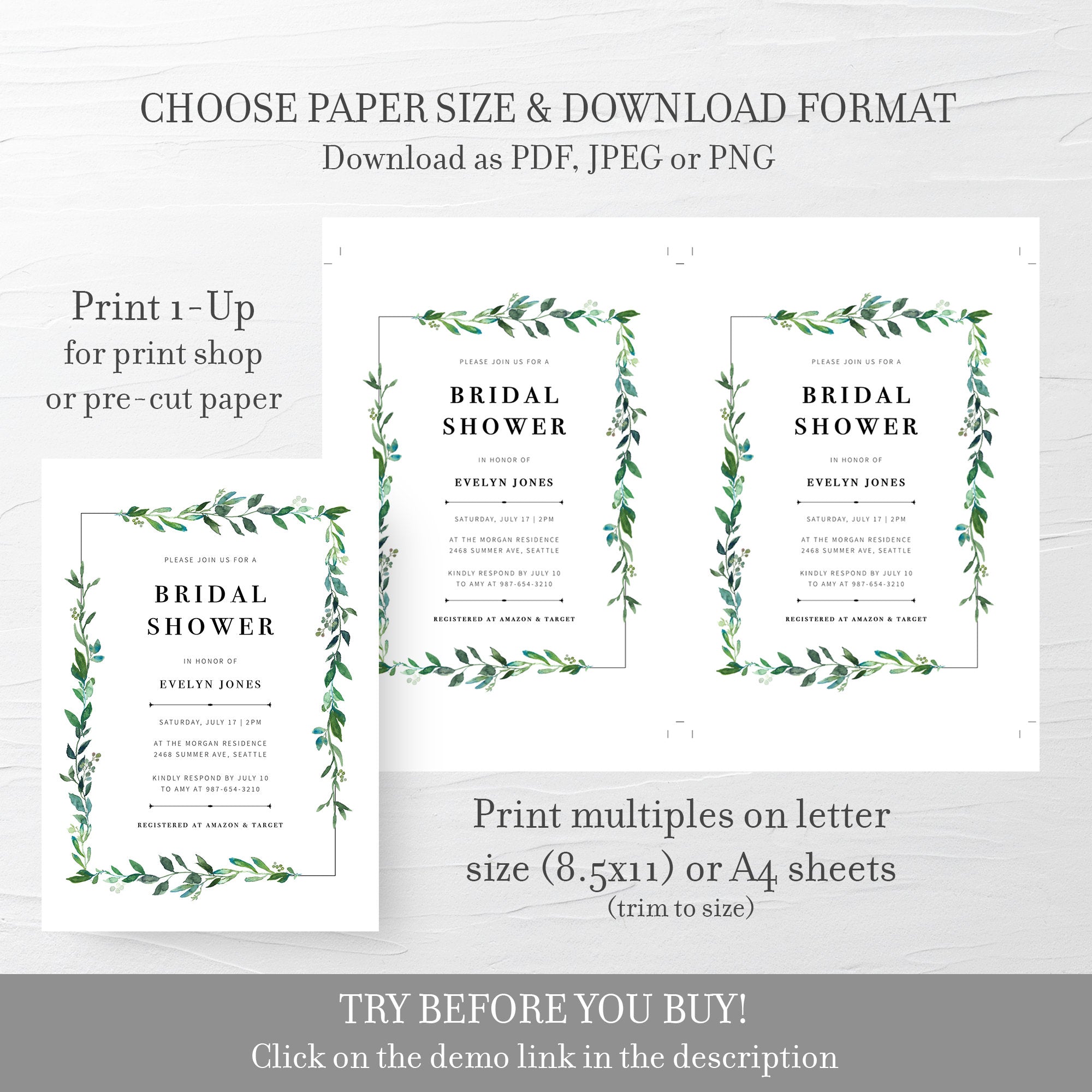 Greenery Bridal Shower Invitation Template, Printable Bridal Shower In - PlumPolkaDot greenery-bridal-shower-invitation-template-printable-bridal-shower-in-plumpolkadot