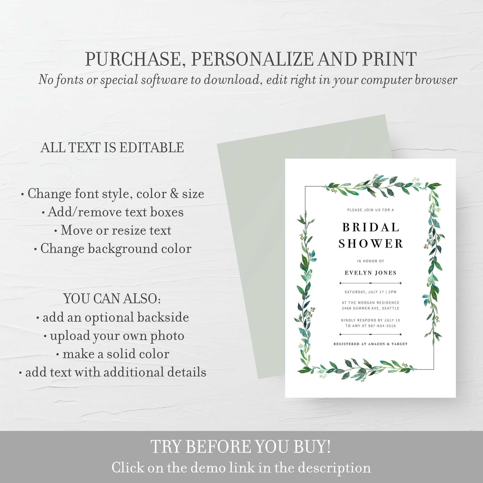Greenery Bridal Shower Invitation Template, Printable Bridal Shower In - PlumPolkaDot greenery-bridal-shower-invitation-template-printable-bridal-shower-in-plumpolkadot