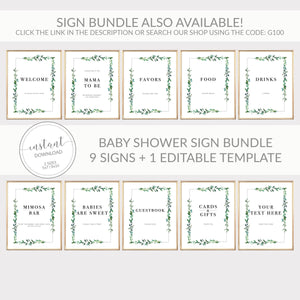 Greenery Baby Shower Welcome Sign Template, Large Welcome Sign Printable, Baby Shower Decorations Greenery, DIGITAL DOWNLOAD - G100