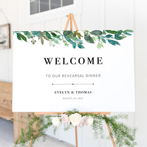 Greenery Wedding Rehearsal Dinner Welcome Sign Template, Large Welcome Sign Printable, Wedding Rehearsal Signs, DIGITAL DOWNLOAD - G100