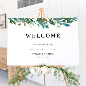 Greenery Welcome To Our Wedding Sign, Greenery Wedding Welcome Sign Template, Large Welcome Sign Printable, DIGITAL DOWNLOAD - G100