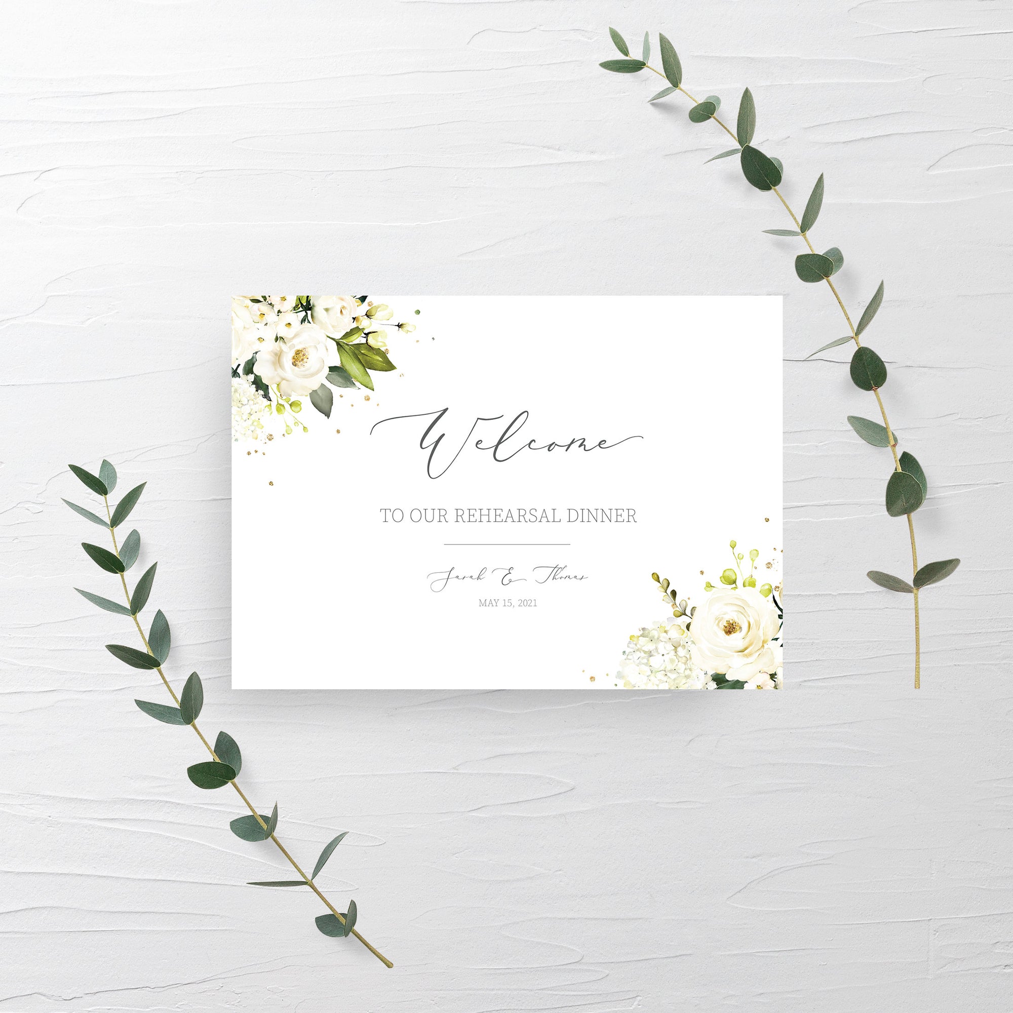 White Floral Greenery Wedding Rehearsal Dinner Welcome Sign Template, Large Welcome Sign Printable, Wedding Rehearsal Signs, DIGITAL WRG100