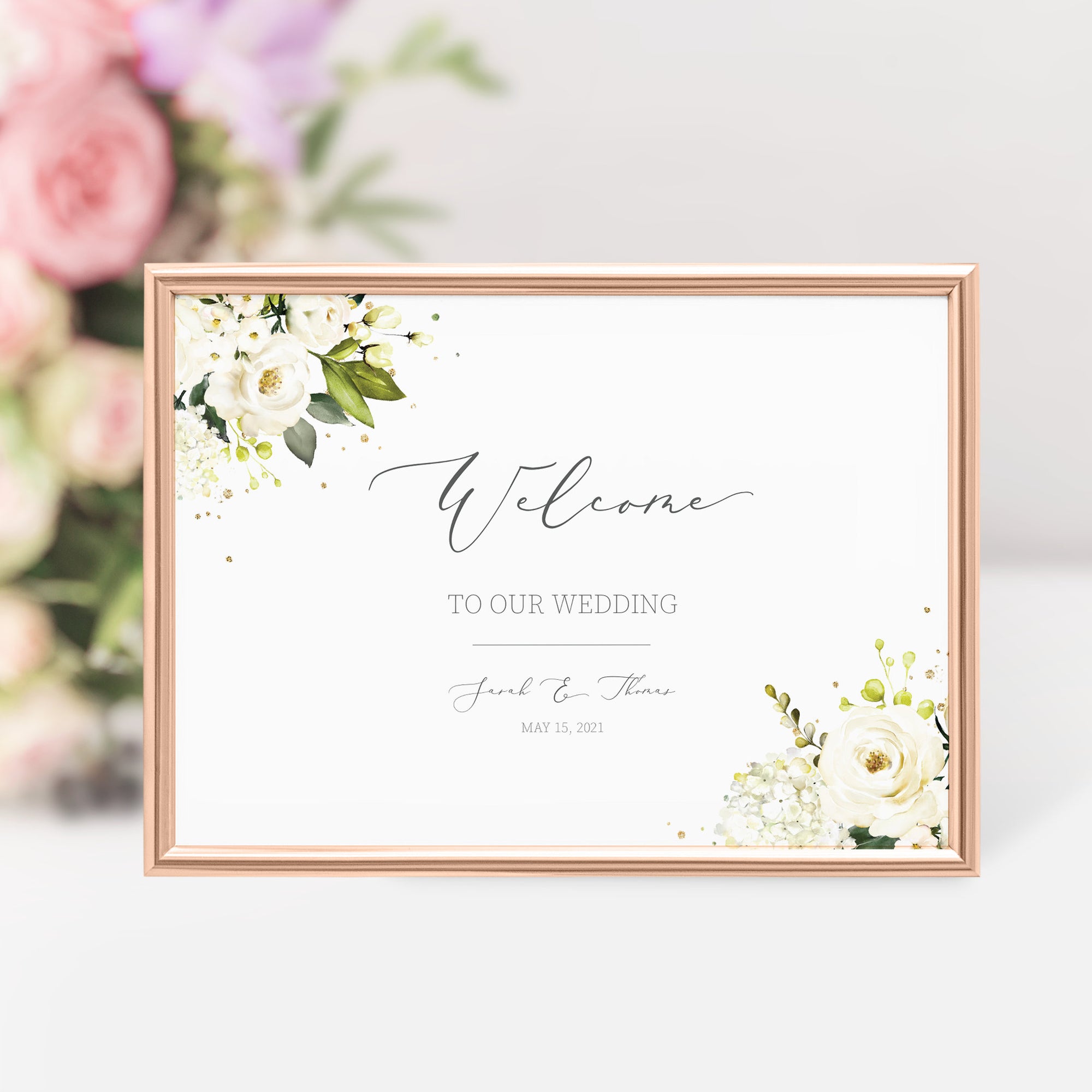 White Floral Greenery Welcome To Our Wedding Sign Template, Large Wedding Welcome Sign Template, Wedding Ceremony Sign, DIGITAL WRG100