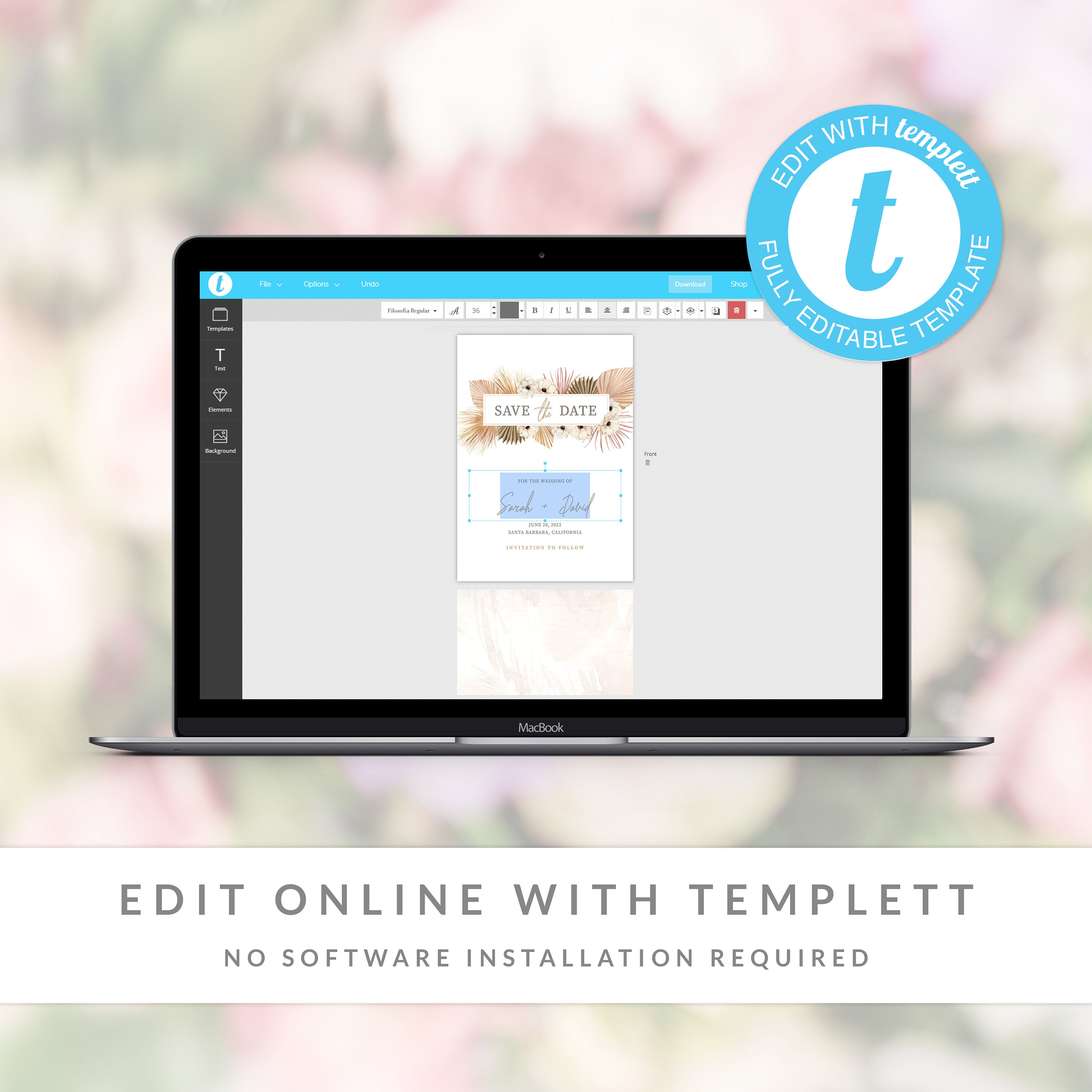 Pampas Grass Save The Date Card Template, Desert Boho Save The Date Wedding Engagement Announcement, Save The Date Printable, 5x7 - DP100