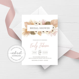 Printable Desert Boho Bridal Shower Invitation, Pampas Grass Bridal Shower Invite Template, Boho Chic Bridal Shower, DIGITAL DOWNLOAD DP100