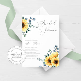 Printable Sunflower Bridal Shower Invitation Template, Editable Sunflower Wedding Shower Invite, DIGITAL DOWNLOAD - S100