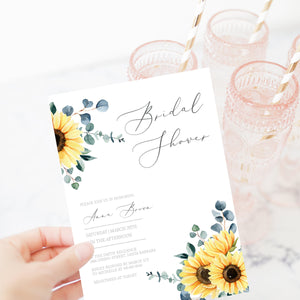 Printable Sunflower Bridal Shower Invitation Template, Editable Sunflower Wedding Shower Invite, DIGITAL DOWNLOAD - S100