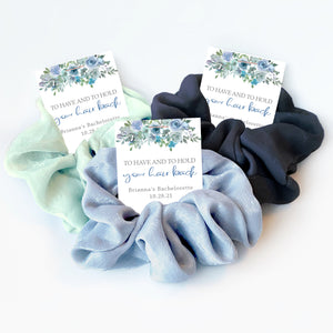 Blue Floral Bachelorette Favors, Hair Scrunchie Personalized Bachelorette Party Favors, Blue Bachelorette Party Supplies - BF100