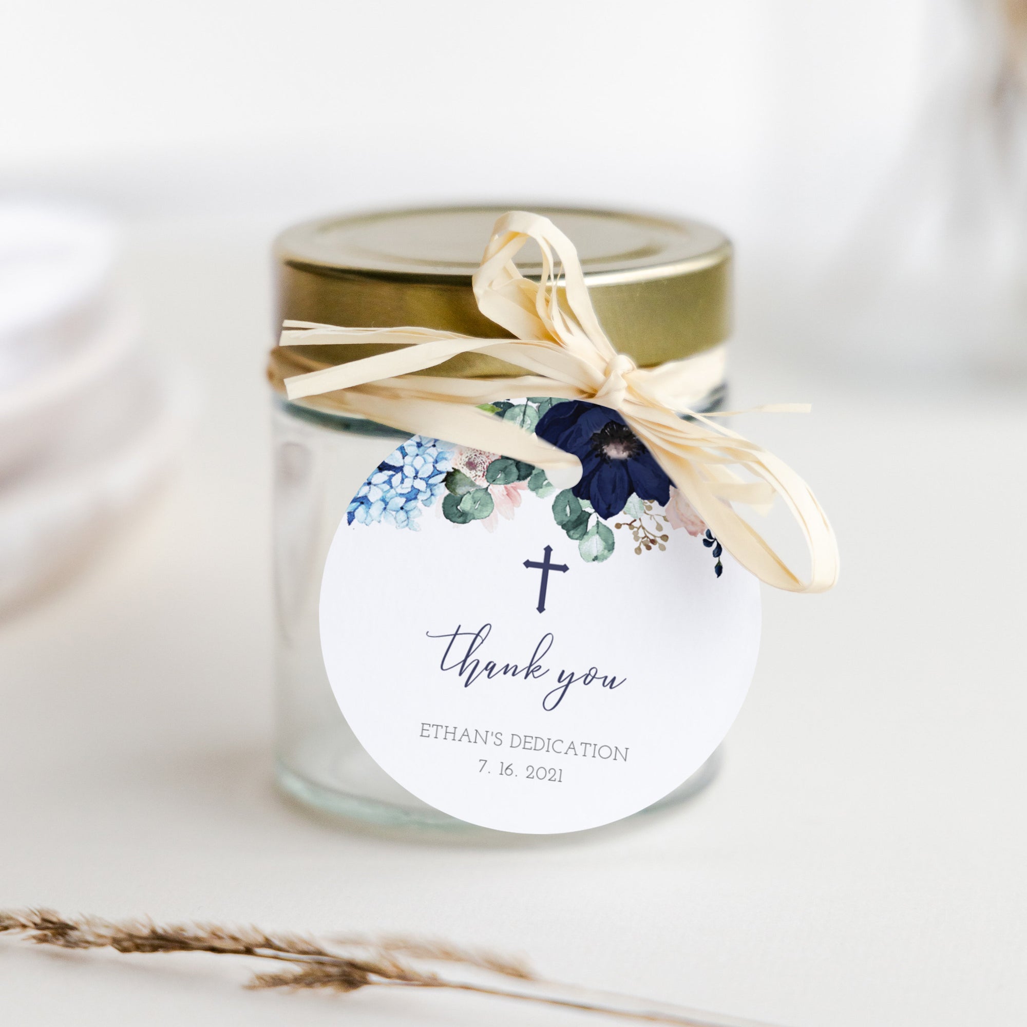 Dedication Tag Layout Navy and Blush Baby Boy Dedication Favor Tags Template, Printable Dedi ...