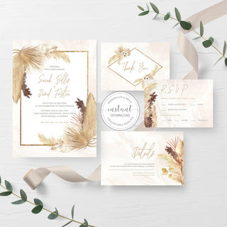 Desert Boho Wedding Invitation Template, Pampas Grass Wedding Invitation, Beach Boho Wedding Invitation Set, Bohemian DIGITAL DOWNLOAD DP100