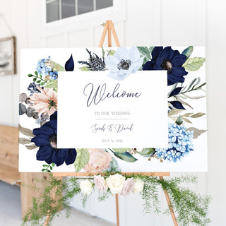 Welcome To Our Wedding Sign Template, Navy and Blush, Large Wedding Welcome Sign Template, Wedding Ceremony Sign, DIGITAL DOWNLOAD MB100