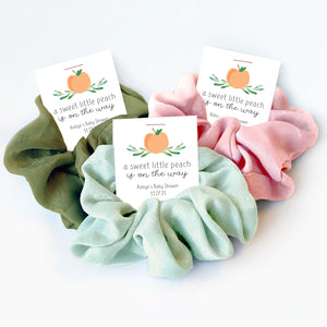 A Sweet Little Peach Is On The Way Baby Shower Favors, Hair Scrunchies, Sweet as a Peach Baby Shower Favors