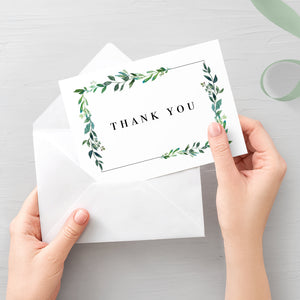 Greenery Thank You Card Printable, Greenery Wedding Thank You Note, Folded and Flat Cards 5X3.5, Editable Template DIGITAL DOWNLOAD - G100