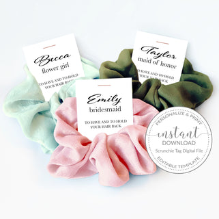 Printable Bridesmaid Gift Tag for Hair Scrunchies, Flower Girl, Maid of Honor, Bridesmaid Box Items, Bridesmaid Proposal, DIGITAL DOWNLOAD
