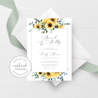 Sunflower Brunch and Bubbly Bridal Shower Invitation Template, Printable Brunch Bridal Shower Invite, Brunch Bridal Shower Invitation - S100