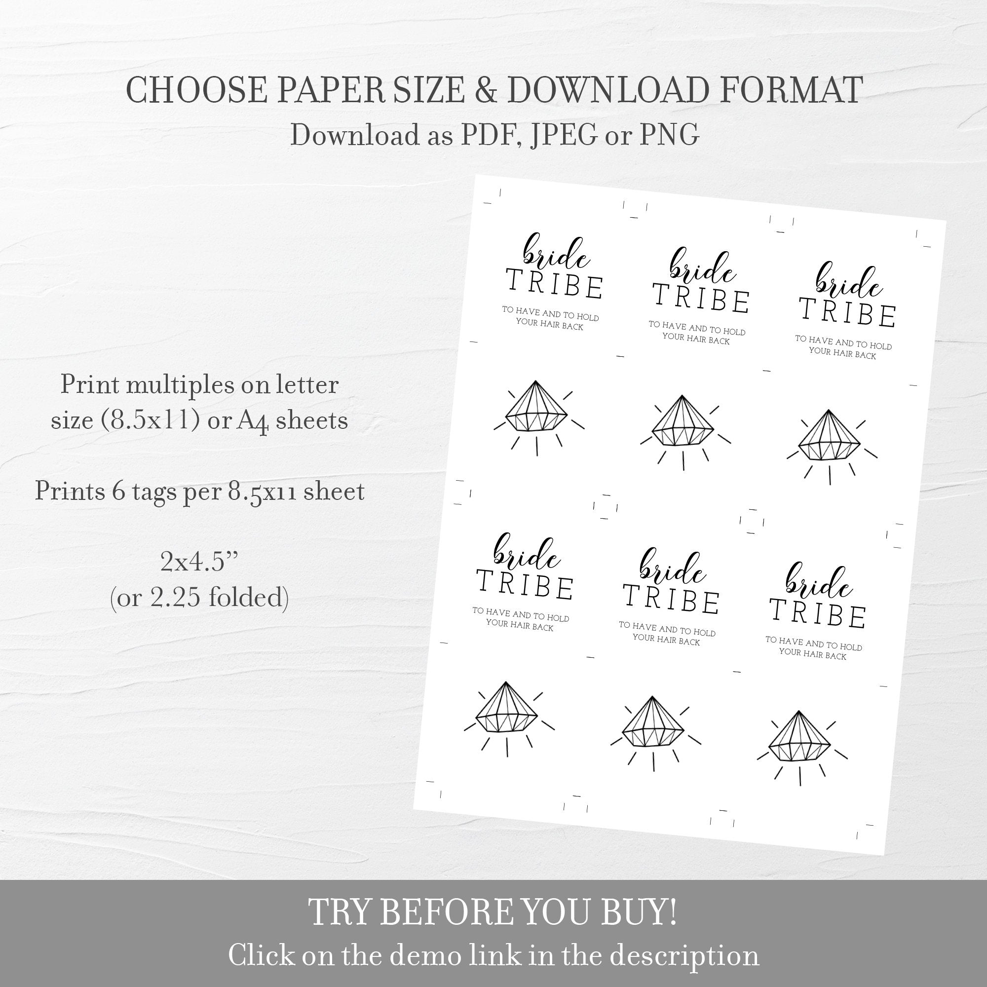 Printable Bride Tribe Tag for Hair Scrunchies Template, Editable INSTA - PlumPolkaDot printable-bride-tribe-tag-for-hair-scrunchies-template-editable-insta-plumpolkadot