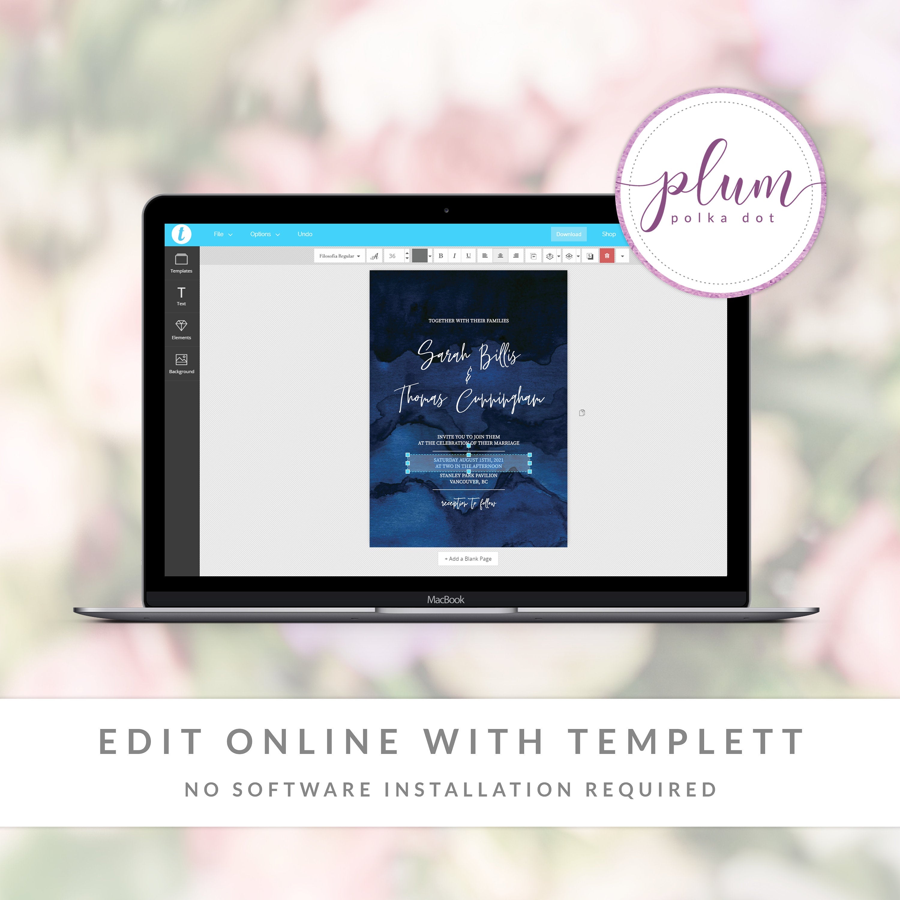 Navy Blue Wedding Invitation Template, Dark Wedding Invitation Suite, Moody Wedding Invite Set, Dark Blue Invite, DIGITAL DOWNLOAD - MB300