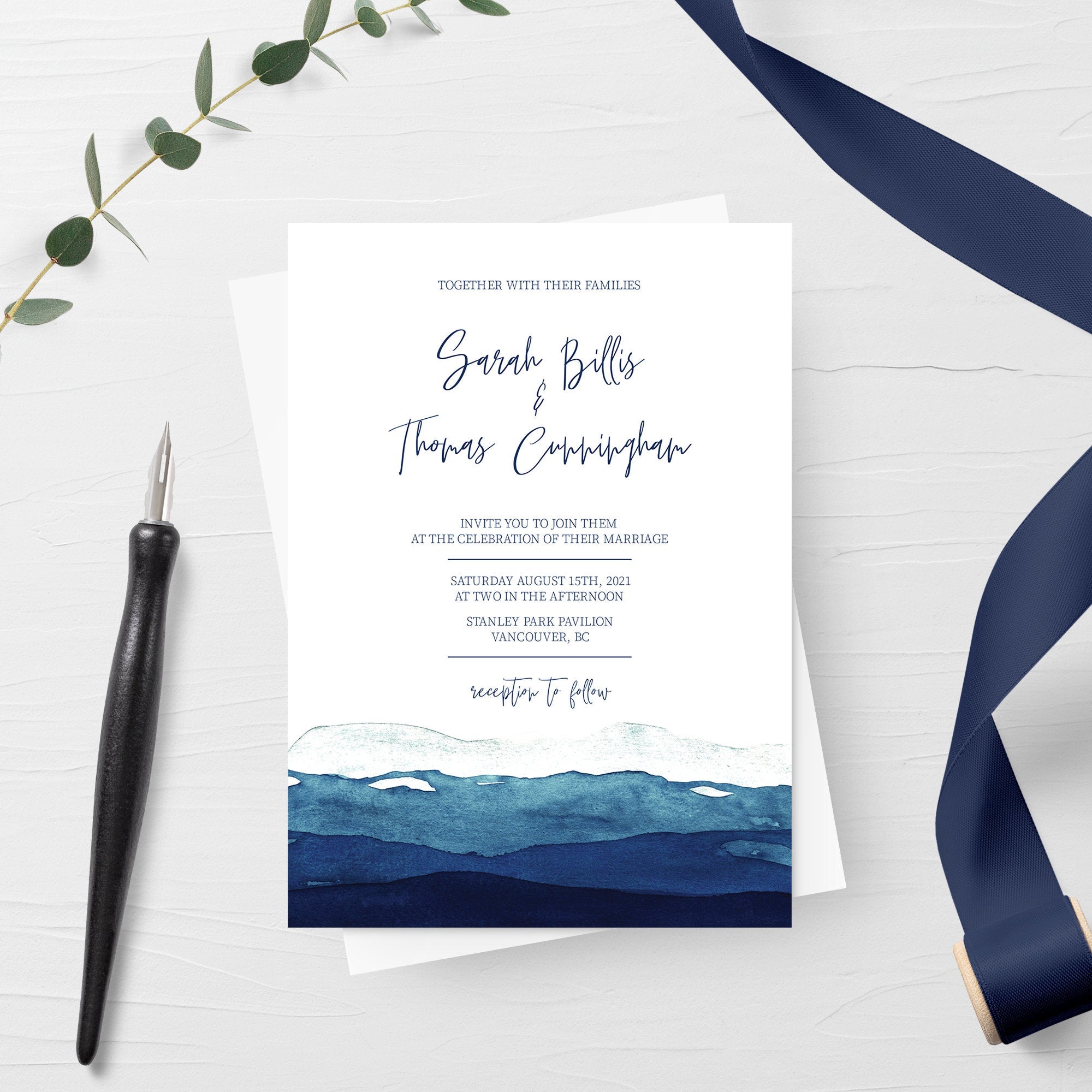 Beach Themed Wedding Invitations, Printable Modern Beach Wedding Invitations Template, Ocean Wedding Invite Set, INSTANT DOWNLOAD - MB400