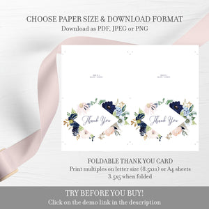 Wedding Invitation Blush and Navy, Blush and Navy Wedding Invitation Template, Navy Pink Wedding Invitation Suite, INSTANT DOWNLOAD - MB100