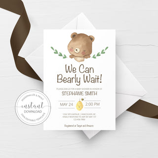 Teddy Bear Baby Shower Invitations Template, Printable Teddy Bear Baby Shower Invite, Girl, Boy, Gender Neutral, DIGITAL DOWNLOAD - TB100
